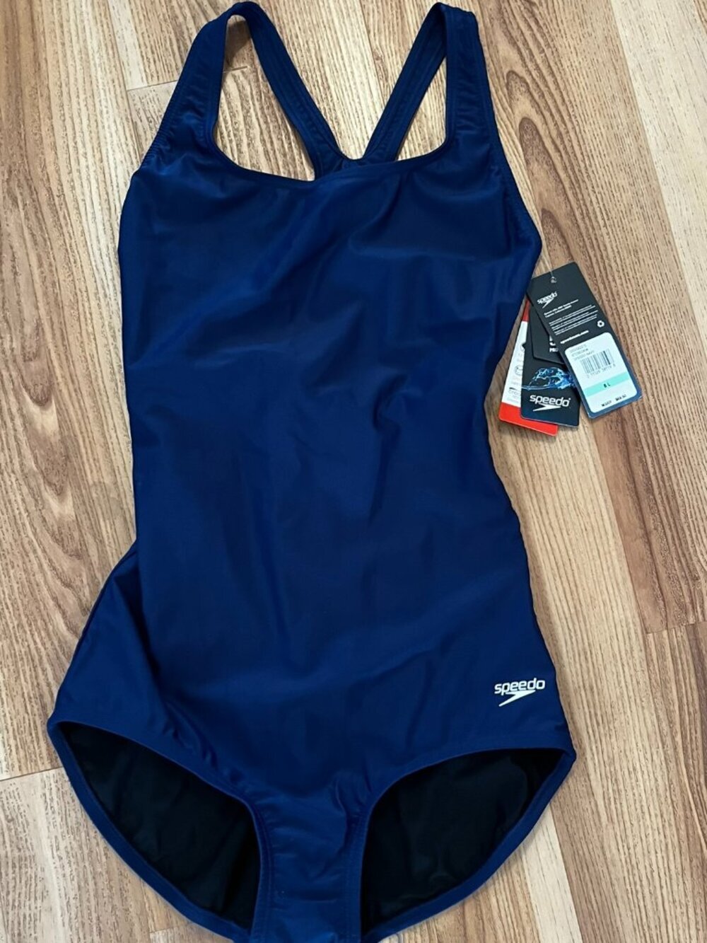 2 Speedo Power-Flex Navy One-Piece Swimsuit Sz 8L